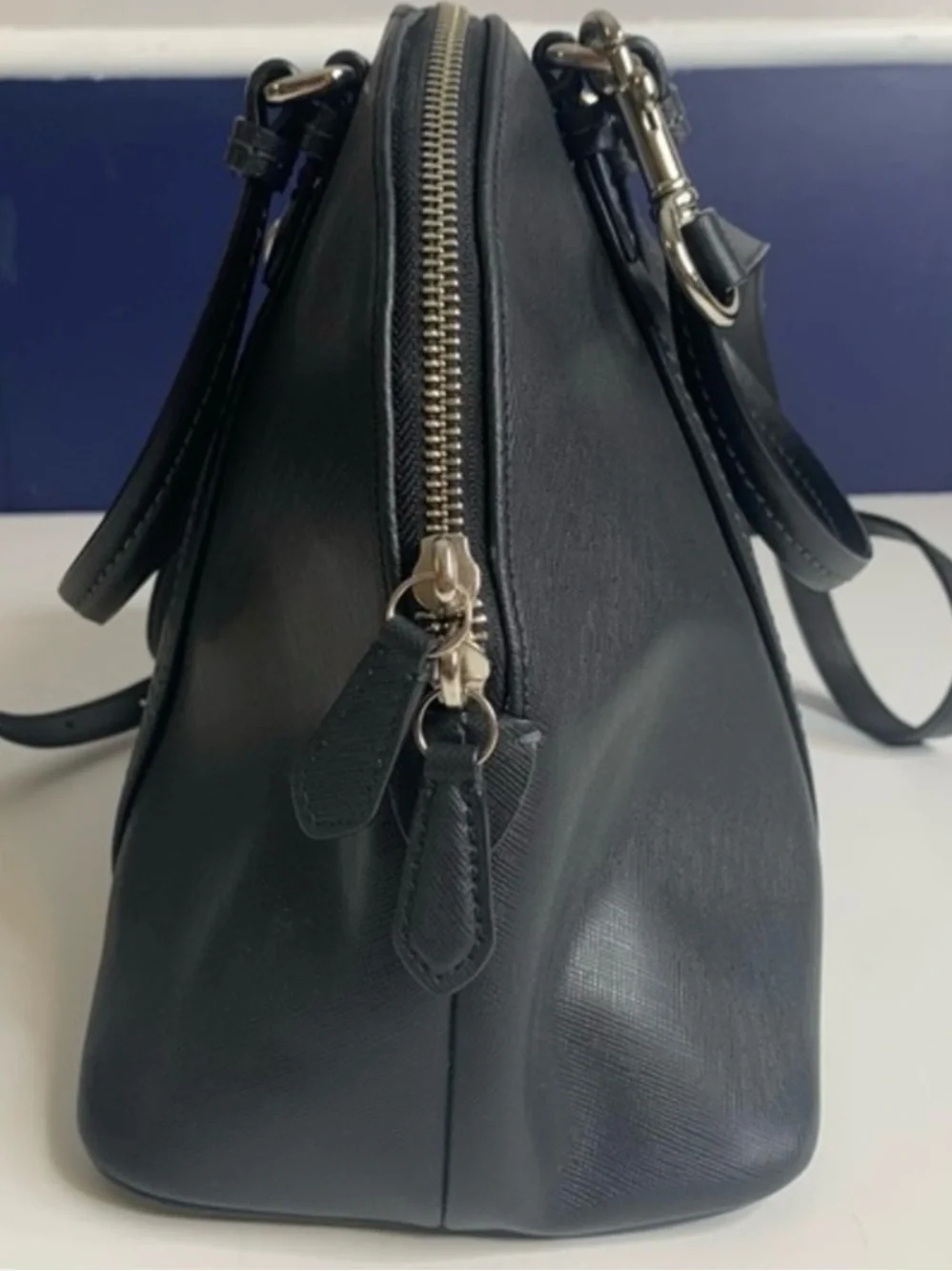 Coach Peyton Cora Black Saffiano Leather Domed Satchel Crossbody